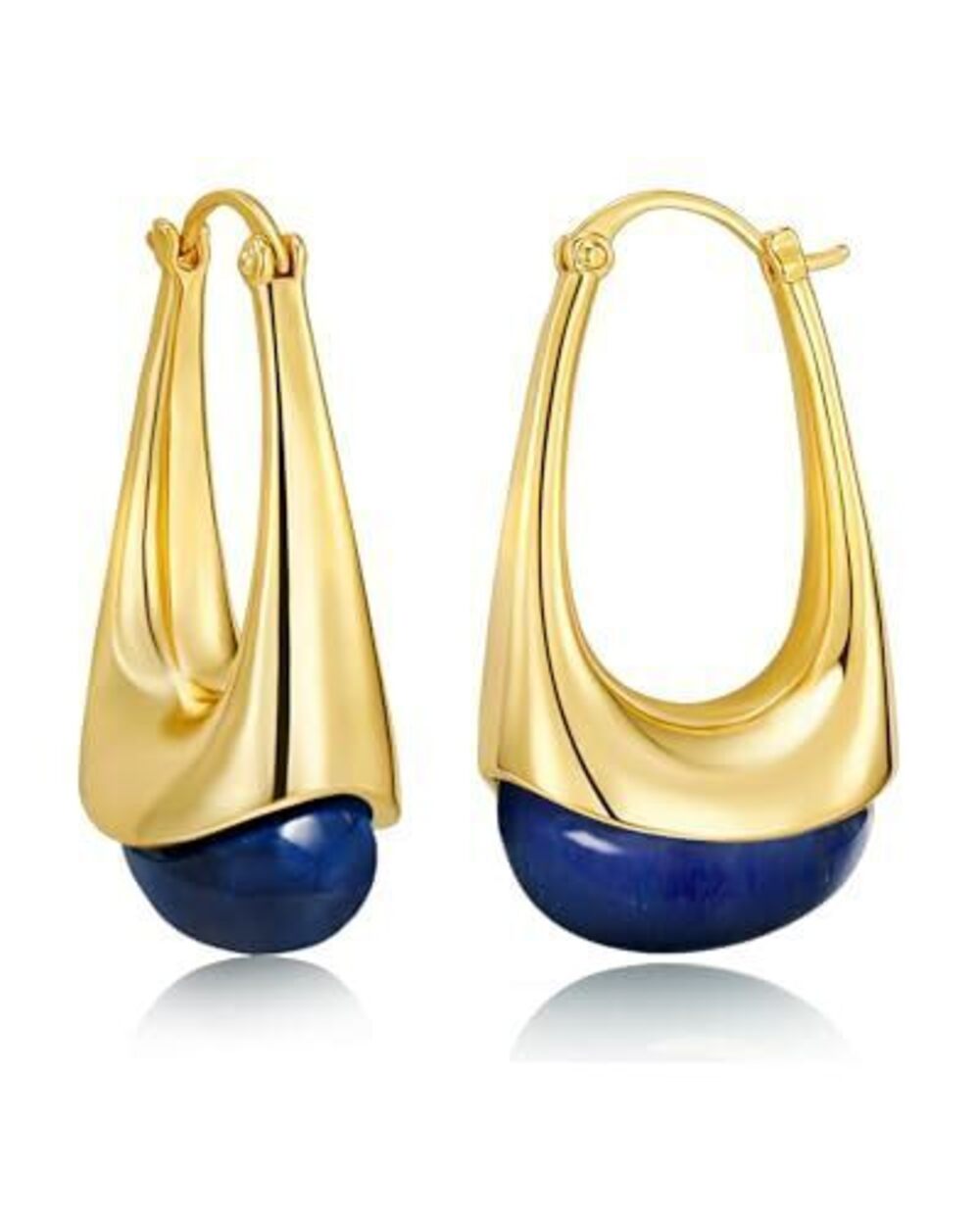 7582 Long Oval Chunky Dangle 18K gold plated Hoops with Colored Resin